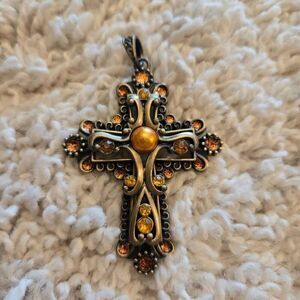 Antique Gold Rhinestone Pearl Pendant NEW